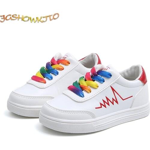 JGSHOWKITO Kids Shoes Children Sneakers Boys Girls Casual Flats Sports Running Sneakers With Colorful Shoelace White Skate Shoes