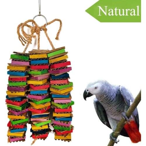 ELEG-Parrot Toys for Large Birds Cardboard Big Bird Toys African Grey Parrot Toys Natural Wooden Bird Cage Chewing Toy with Clip