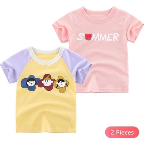 2 Pieces Baby Girls T-Shirts Clothes 1 to 9 Years 100% Cotton Short Sleeve Cartoon Tee Tops Baby Girls Kids Bottoming Clothes