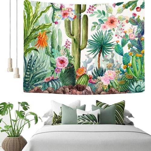 Cactus Tapestry Plants Art Decor Wall Hanging Background Dorm Bedroom Decor Polyester Fabric Beach Picnic Mat