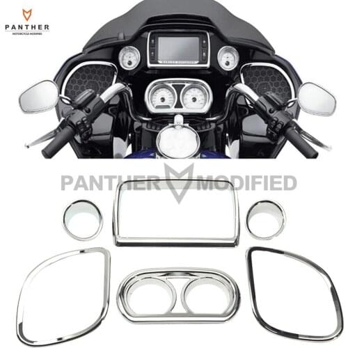 6 Pcs Chrome Motorcycle Fairing Speedometer Radio Speaker Trim Kit case for Harley Road Glide FLTRX FLTRXS 2015 2016 2017