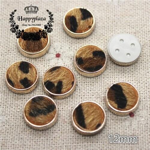 50PCS 12mm Round Golden Circle Leopard Print Fabric Surface Plastic Flatback Button DIY Decoration Sewing Craft Scrapbook