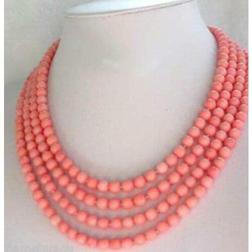 Hot sale Free Shipping>>>>>Fashion jewelry 4 Strands 5mm Pink Coral Necklace