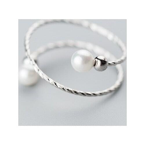 MloveAcc Spiral Shape Fashion Design Women 2018 Luxury Spring Rings with Pearls 925 Sterling Silver Jewelry