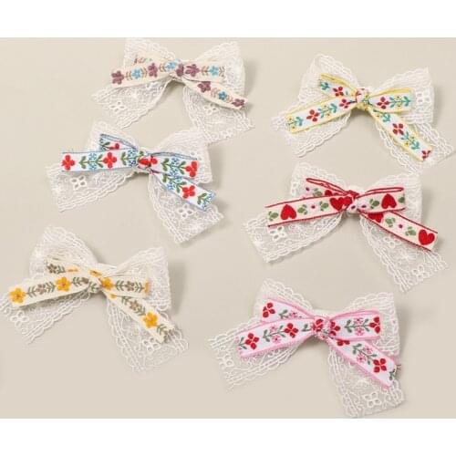 Fashion Handmade Lace Bowknot Toddler Hair Clips Cute Embroidered Flowers Bows Infant Bangs Hairpin Kids Accessories Photo Props