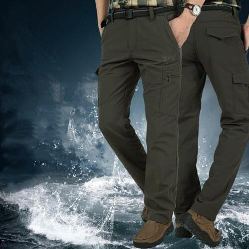 Mens Winter Thick Warm Cargo Pants Military Tactical Fleece Long Trousers Casual Loose Baggy Joggers Pockets Worker Pants M-4XL
