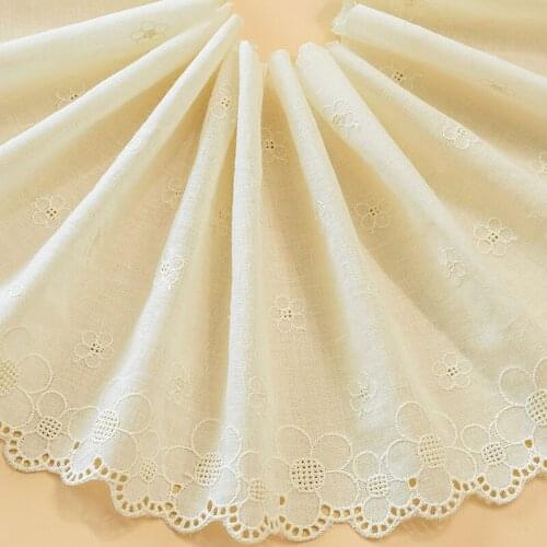New Beige Cotton Cloth Delicate Flower Embroidered Lace Trim DIY Lace Fabric Clothes Home Textile Accessories 19cm 3Yds/lot