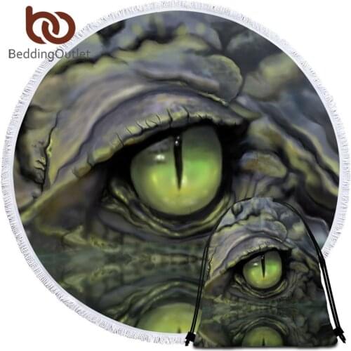 BeddingOutlet Crocodile Round Beach Towel Big Eye Bath Towel 3D Print Yoga Mat Vivid Realistic Blanket 150cm Animal Beach Mat