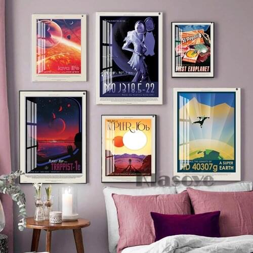 Space Wall Art Exoplanet Travel Poster Home Decor Canvas Painting Museum Quality Photo Art Print Kids Room Decorate Picture Gift
