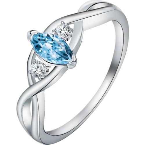 Simple Exquisite Light Blue Zircon Romantic Ring for Women Wedding Engagement Party Fashion Jewelry Rings