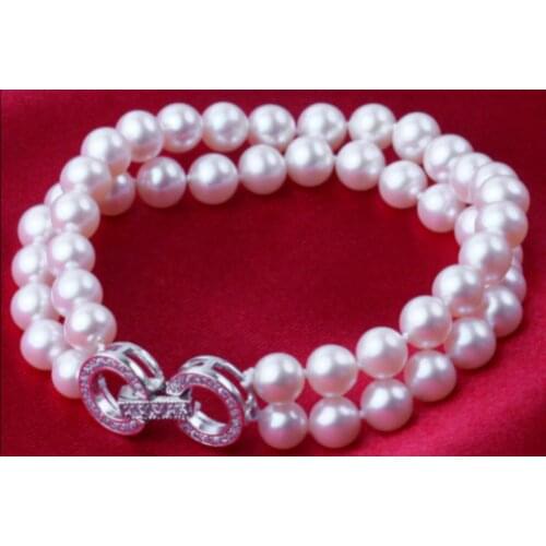 Selling Jewelry>>> 2rows AAA 10-11mm natural south sea round white pearl bracelet 7.5-8inch