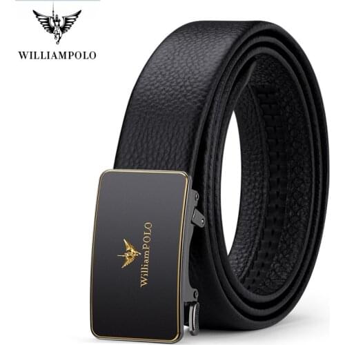 WILLIAMPOLO Genuine leather Men Belt Fashion Automatic Outer buckle Inner buckle high quality Strap Male Metal luxury cowhide