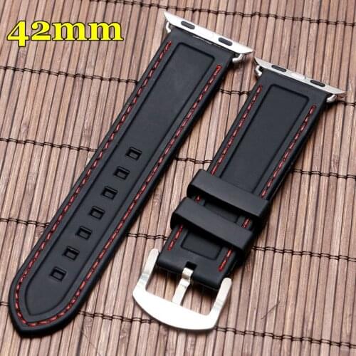 Silicone Watch Strap Band 42mm For iWatch Apple Watchband Mens Woman White Line Stitching Soft Diver Waterproof Replacement
