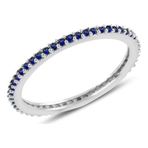 Silverlina Silver Single Row Sapphire Zircon Thin Tamtur Ring