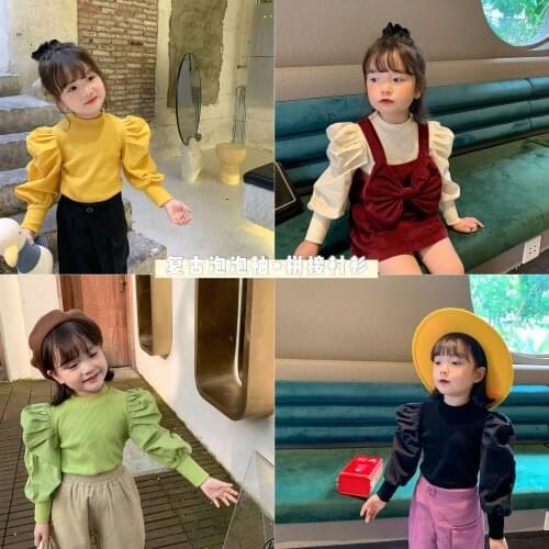 Spring Autumn Girl Puffy Sleeve Fashion T-shirt Baby Kids Children Long Sleeve Tee