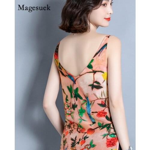 2021 V-neck Sling Flower Bird Print Tops for Women Summer Women Fashion Blouse Elegant Sexy Loose Sleeveless Blouse Blusa 15576