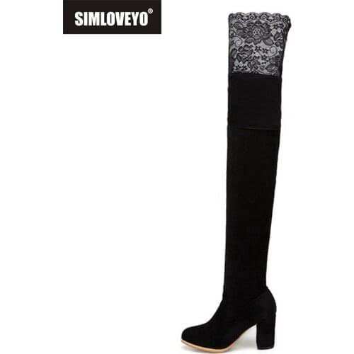 SIMLOVEYO Women Long Boots Fashion Women Boots Spring Winter Over The Knee High Quality Suede Long Comfort Square Botines Mujer