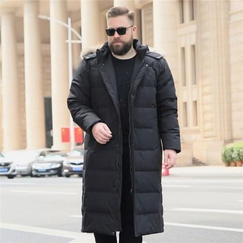 Winter Mens Plus size Plus long Black Coat Mens Large Hooded With Fur Collar Warm Coat More Size XL-10XL 11XL