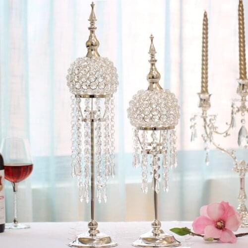 Gold Candle Metal Candlestick crystal Table Centerpiece Event Flower Rack Road Lead Wedding Decoration