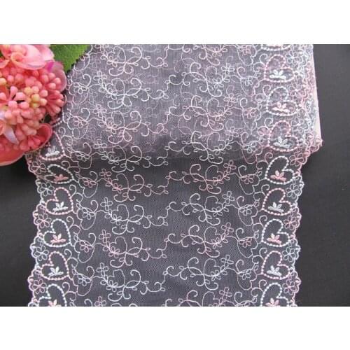 13Yards Bilateral Embroidered Lace Fabric Grey Blue Mesh Heart Pink Flowers Trim Ribbons DIY Sewing Handmade Materials 22cm