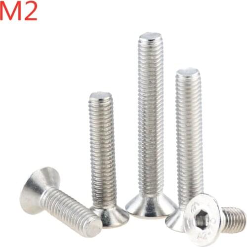 30PCS M2x3 4 5 6 8 10 12 304 Stainless Steel Hexagon Hex Socket Countersunk Screw Flat Head Screw Allen Bolts DIN7991 M2*3 M2*12