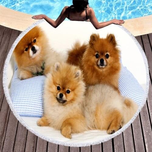 3D Cute Dog Puppy 150cm Round Microfiber Beach Towel Picnic Blanket Portable Outdoor Sport Kids Gift Yoga Mat T613