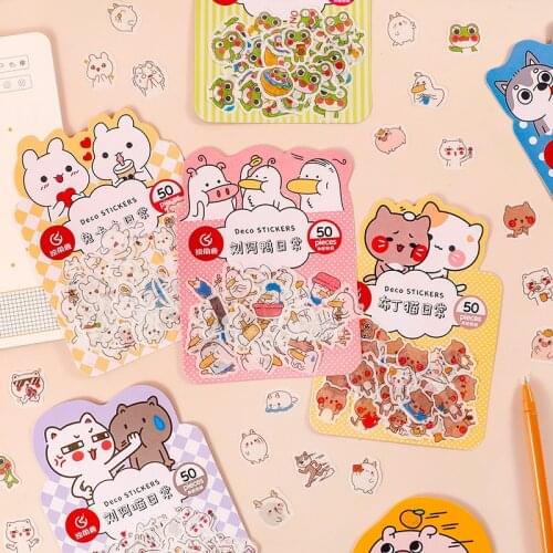 50 Pcs Diy Cute Cartoon Animals Pvc Decorative Diary Album Calendar Adhesive Sticker Scrapbooking Craft