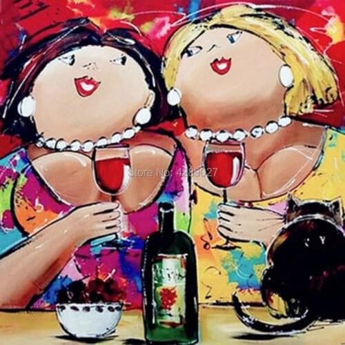 5D Diamond Embroidery Red Wine Fat Girl,Mosaic Crystal Cross Stitch Full Round Square Drill Diamond Painting DIY Sticker Decor