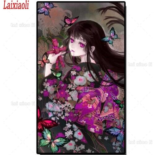5D square round stones full diamond embroidery anime girl butterfly crystal diamond painting mosaic diy Kimono girl needlework