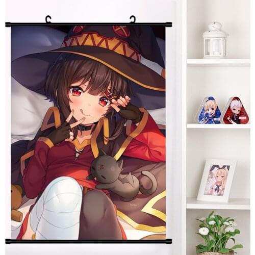 Anime KonoSuba Gods Blessing on This Wonderful World! Megumin Satou Kazuma Cosplay Wall Scroll Mural Poster Home Decor Art Gift