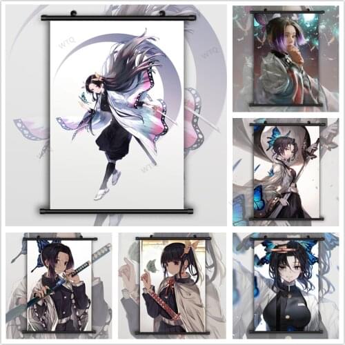 WTQ Anime Posters Kimetsu No Yaiba Kochou Shinobu Anime Manga Retro Poster Wall Decor Wall Art Picture Room Decor Home Decor