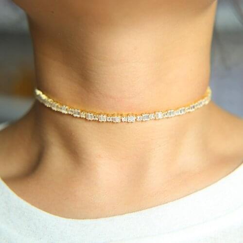 Full cubic zirconia elegance luxury choker necklace baguette cz link chain high quality women fashion jewelry