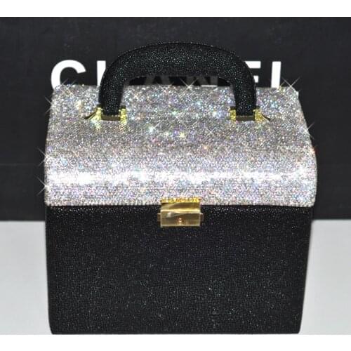 Crystal Diamond Portable Cosmetic Case PU Leather with High Grade Rhinestone Handmade Sparkling Cosmetic Bag for Make Up Storage