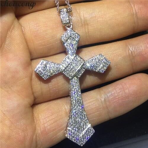 Choucong Fashion Long Cross Pendant Pave AAAAA Cz 925 Sterling silver Cross Pendant Necklace for Women Men Party Wedding jewelry