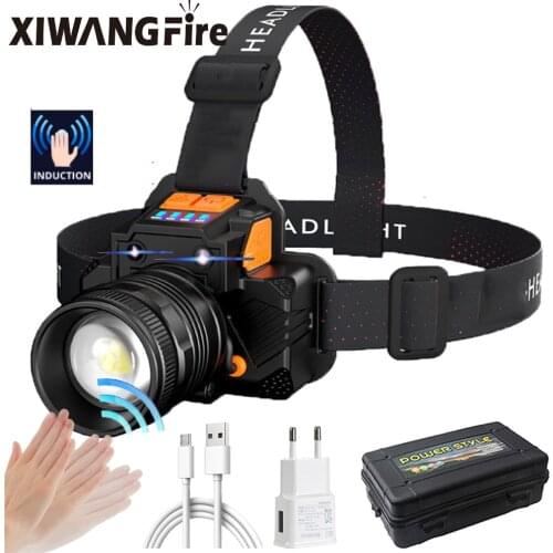T6 Induction LED Headlight Rechargeable Headlight Flash Head Light Super Bright Torch Light Waterproof Camping Hunting Headlight