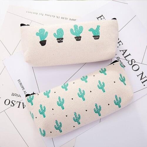 Kawaii Cactus Pencil Bags Cute Canvas Pencil Box Pen Case Large Pencil Cases For Boys Korean Stationery Office School Supplies