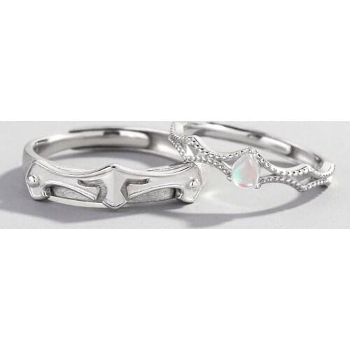 Besimpol 925 Sterling Silver Princess and Knight Lovers Rings Romantic Wedding Couple Rings For Lovers Valentines Day Gifts