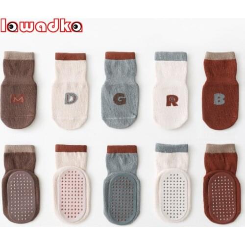 Lawadka 5Pairs/lot Spring Autumn Newborn Baby Boys Girls Socks Anti Slip Infant Floor Sock Cotton Letter Casual Age for 0-5Years