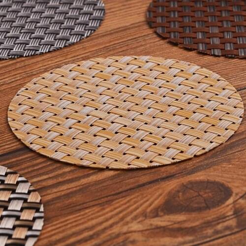 Small Round Trivet Mat Heat Insulating Woven Plastic Cup Coaster Hot Pod Pad For Table Cup Pad Table Decor Cup Mat Pad