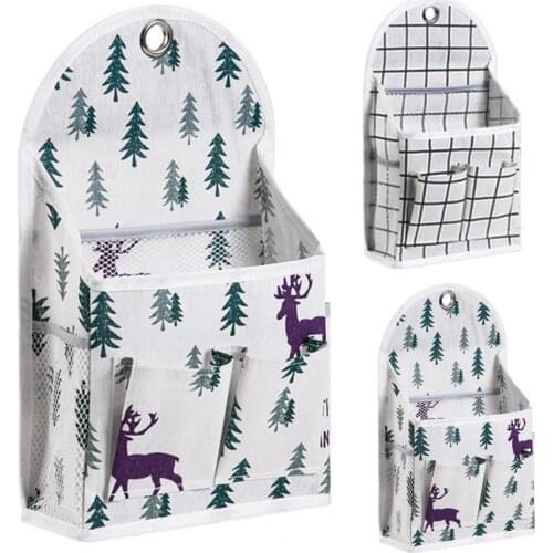 Storage Pouch Punch-free Large Capacity Cotton Flax Bedside Independent Compartment Storage Bag for Home