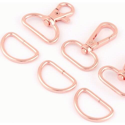 25mm Rose Gold Metal Adjuster Swivel Slide Spring Clasps,Dog Collar Hardware Making Backpack D Rings Webbing Purse 2Sets