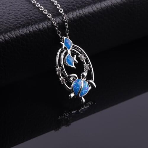 Fashion Animal Jewelry Necklace Female Blue Two Small Fish And Turtle Pendant Necklaces Anniversary Birthday Gift For Lover Wife
