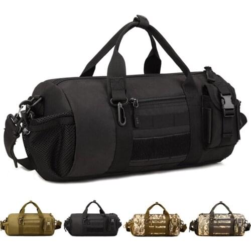 Mens and Womens Sports Handbags Camouflage Waterproof Cylindrical Tactical Shoulder Bag Handbag Bucket Military Tactical Bag