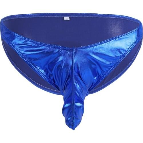 Mens Lingerie Underwear Elastic Waistband Closed Penis Sheath Crotchless Briefs Panties Wetlook Latex Patent Leather Underpants