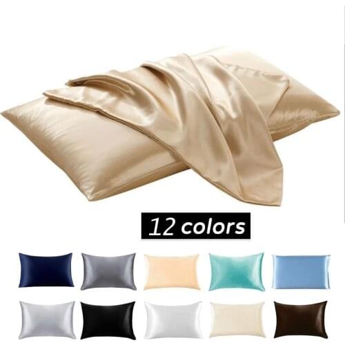12 Colors Emulation Silky Satin Pillowcase Soft Pillow Covers King Queen Size Home Hotel Comfortable Smooth Cushion Cover