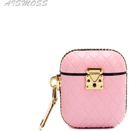 AISMOSS New Arrivals Woven Pu Leather Case For Airpods Candy Color Fashion Keychain Crossbody Protective Case For Apple