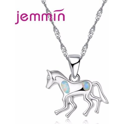 New Fashion Handmade Opal Jewelry 925 Sterling Silver Opal Horse Pendant Necklace Jewelry For Gif New