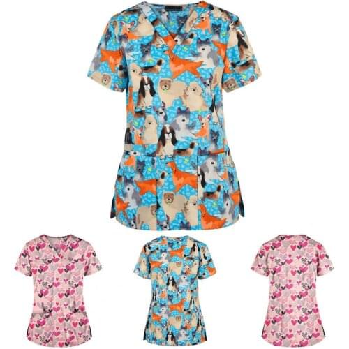 Casual Female Shirts Short Sleeve Cartoon Animals Print Graphic Tee Loose Blouse Work Uniform T-shirt Women 2021