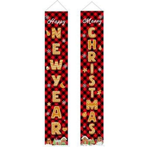 Christmas Red and Black Lattice Couplets Outdoor Decoration Curtains Holiday Parties Hanging Flags