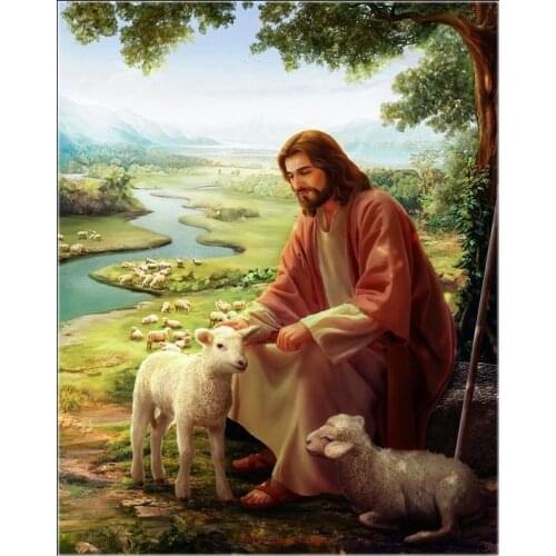 Counted Cross Stitch Kits Needlework Embroidery - 14 ct Aida DMC Color DIY Arts Handmade Home Decor - Jesus Christ with Lam